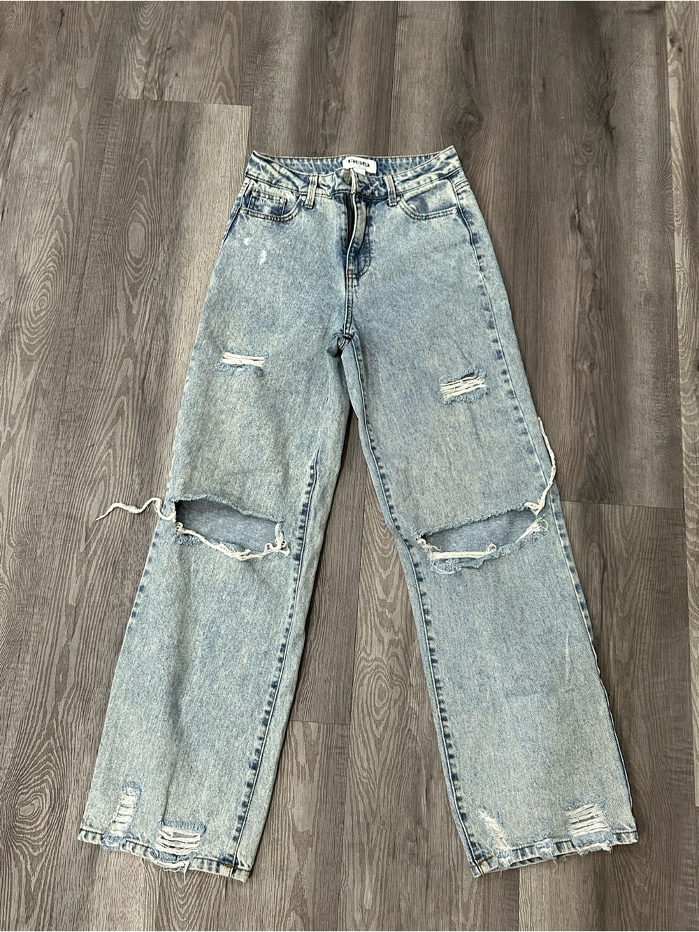 RSQ distressed ripped holed blue jeans wide leg size 26 women skater punk
